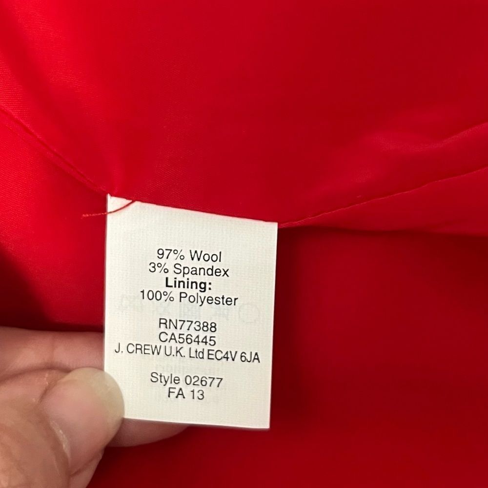🟢J. Crew Red Ruffle Wool Pencil Skirt Size 2 - Picture 6 of 6